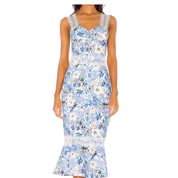 Bronx and Banco Blue Floral Midi Dress - Picture 1 of 4